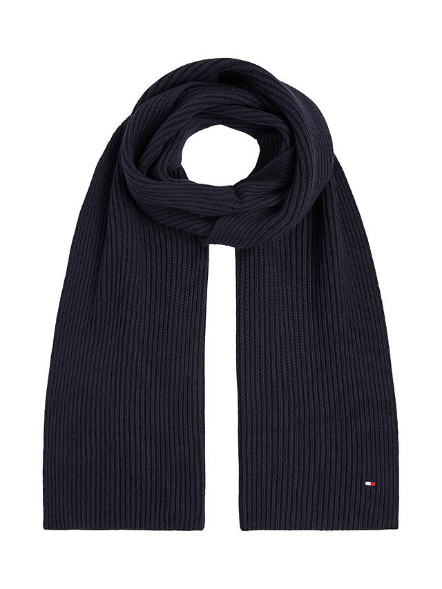 Tommy Hilfiger Essential Flag Knitted Cashmere and Organic Cotton Blend Scarf, Space Blue