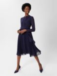 Hobbs Alara Spot Print Dress, Navy Blue, Navy Blue