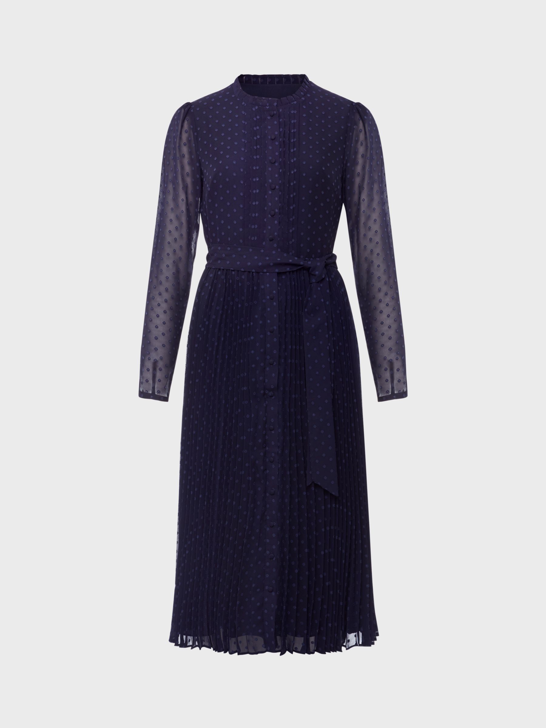 Hobbs Alara Spot Print Dress, Navy Blue at John Lewis & Partners