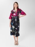 Hobbs Farrah Floral Satin Dress, Magenta/Navy