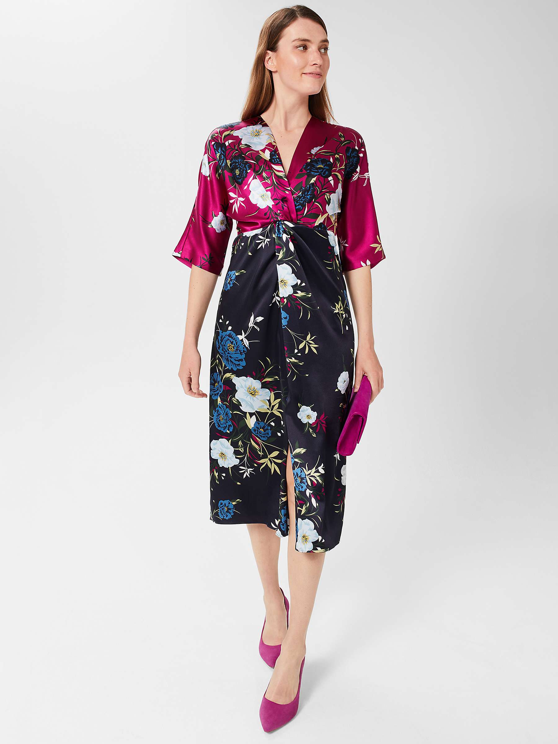 Buy Hobbs Farrah Floral Satin Dress, Magenta/Navy Online at johnlewis.com