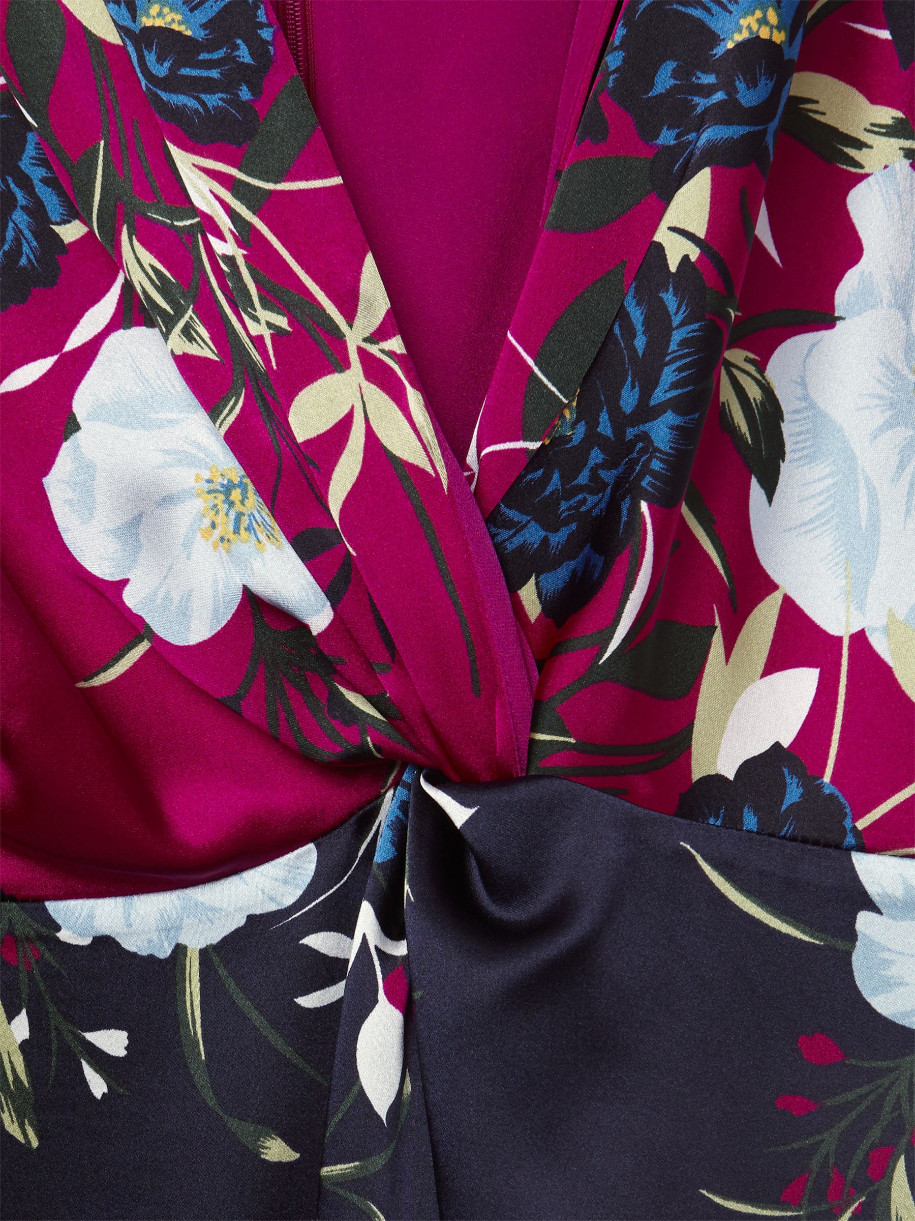 Hobbs Farrah Floral Satin Dress, Magenta/Navy at John Lewis & Partners