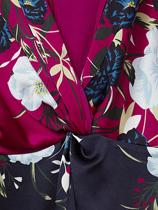 Hobbs Farrah Floral Satin Dress, Magenta/Navy