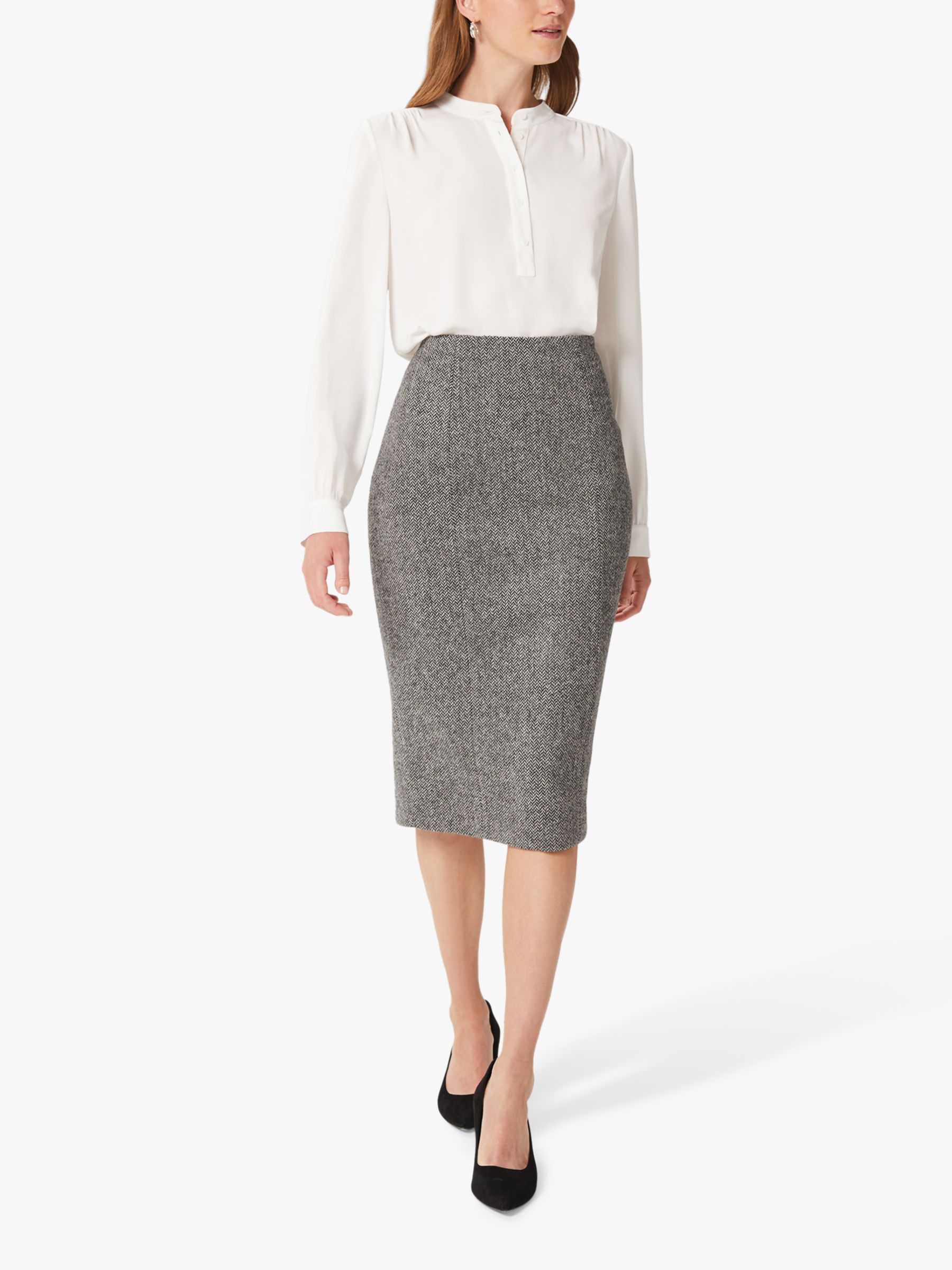 Hobbs Daniella Wool Tweed Skirt, Black/White at John Lewis & Partners