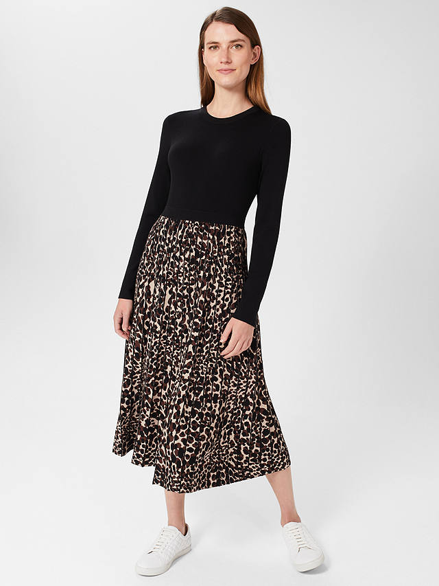 Hobbs Harlie Leopard Midi Dress, Black/Brown