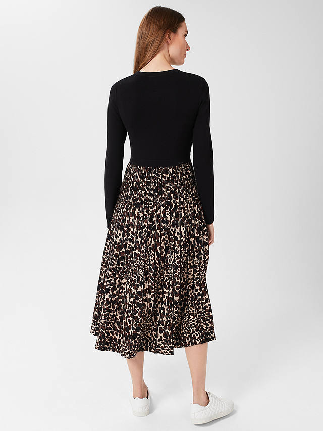 Hobbs Harlie Leopard Midi Dress, Black/Brown