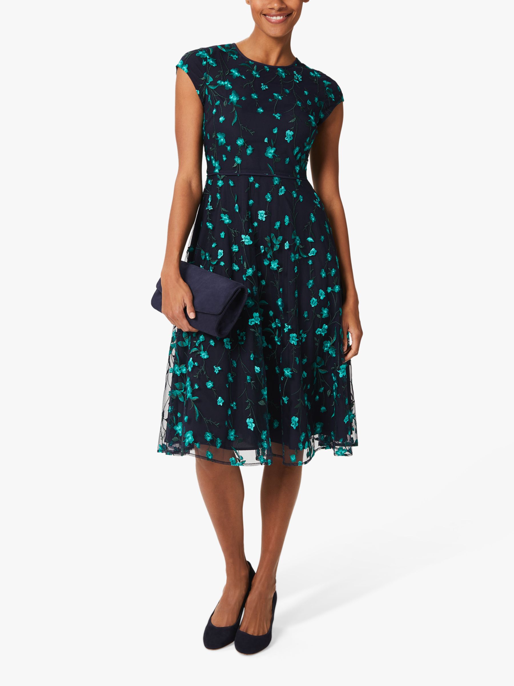 Hobbs Tia Floral Embroidered Dress, Navy/Multi at John Lewis & Partners