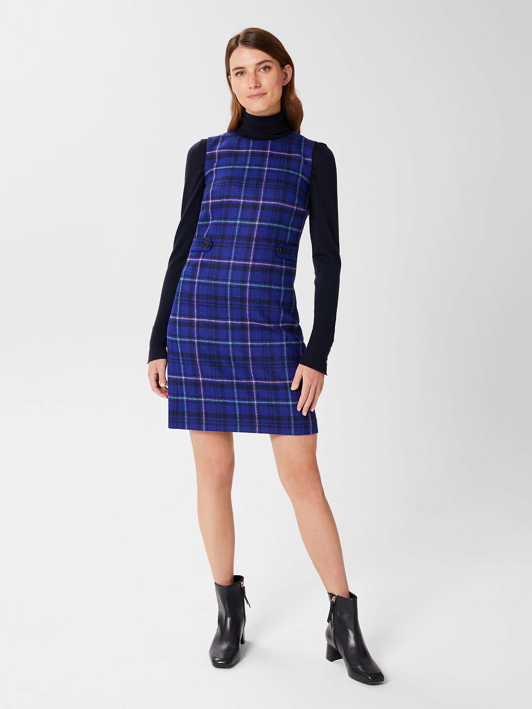 Hobbs Emberly Check Wool Mini Dress, Cobalt/Multi at John Lewis & Partners