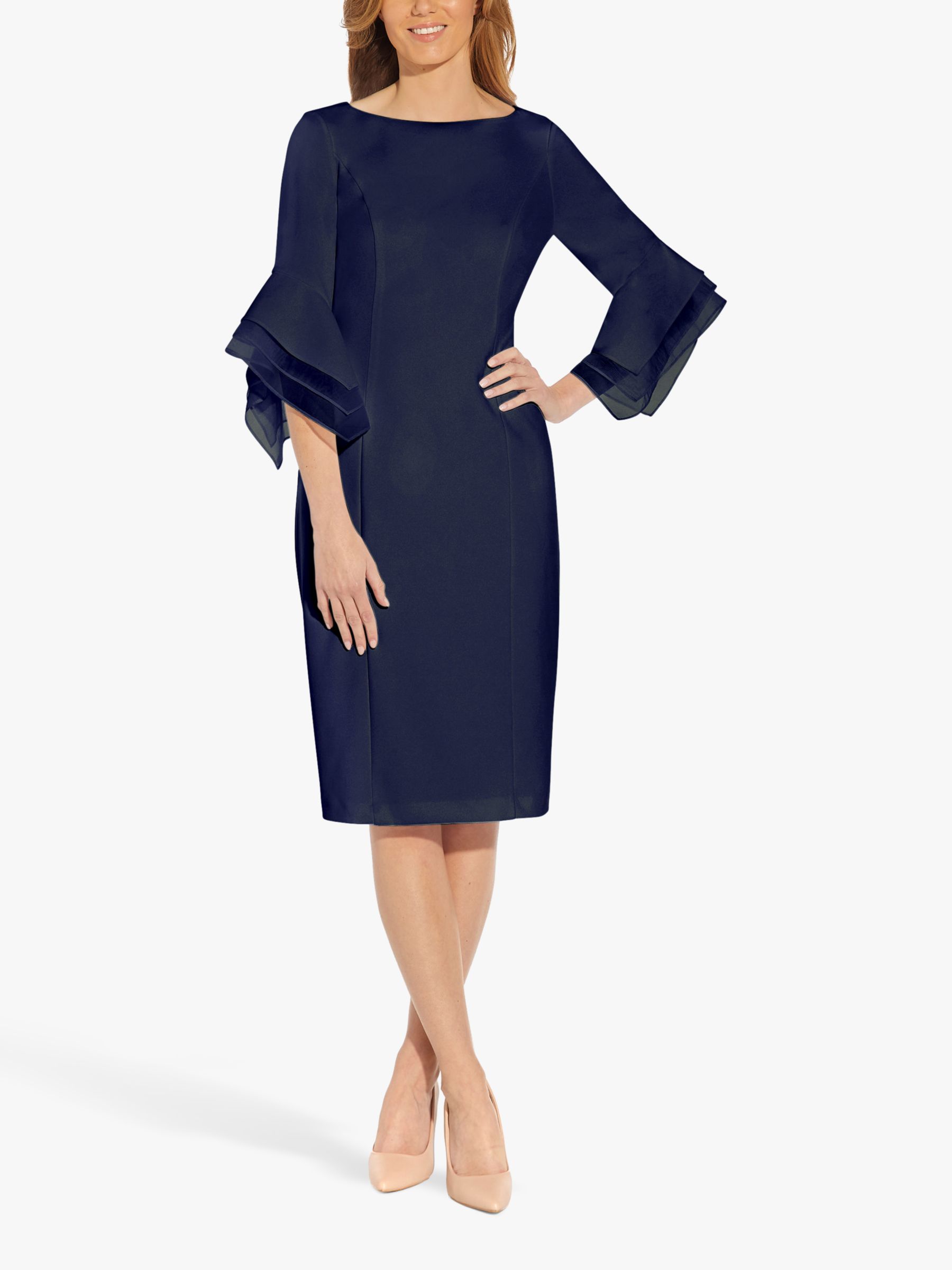 Adrianna Papell Crepe Tailored Dress, Navy at John Lewis & Partners