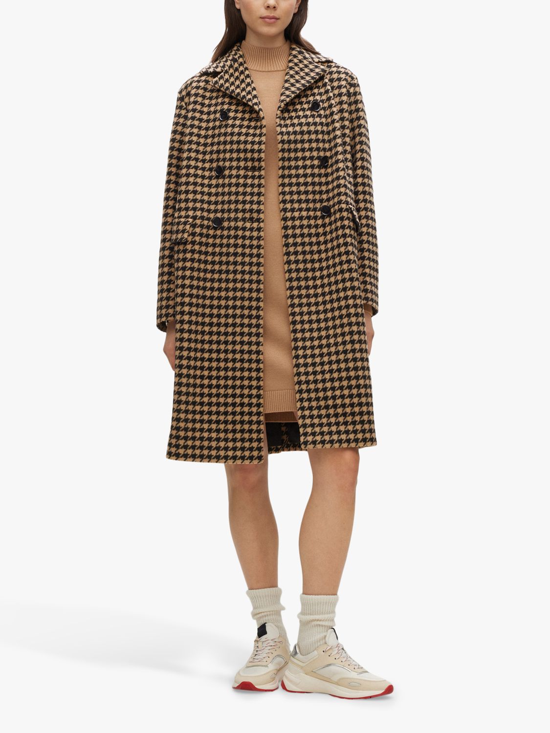 HUGO BOSS Corally Houndstooth Double Breasted Coat, Multi at John Lewis ...