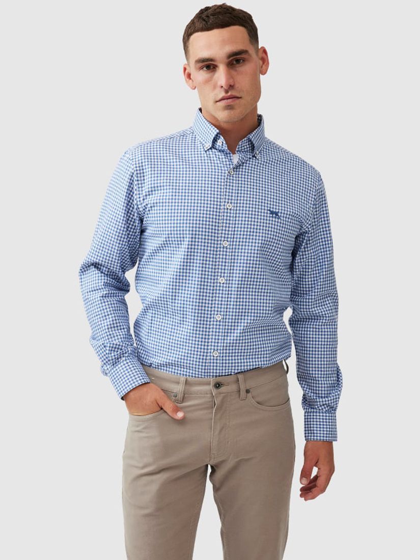 Rodd & Gunn GUNN Gingham Check Oxford Sports Fit Shirt, Sea Blue/White ...