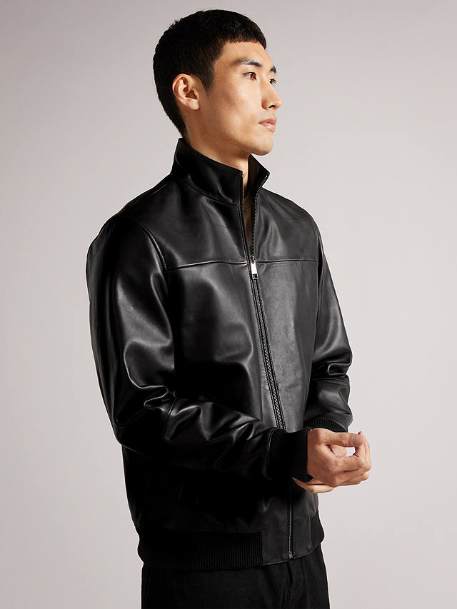 Ted Baker Leadon Leather Jacket, Black at John Lewis & Partners