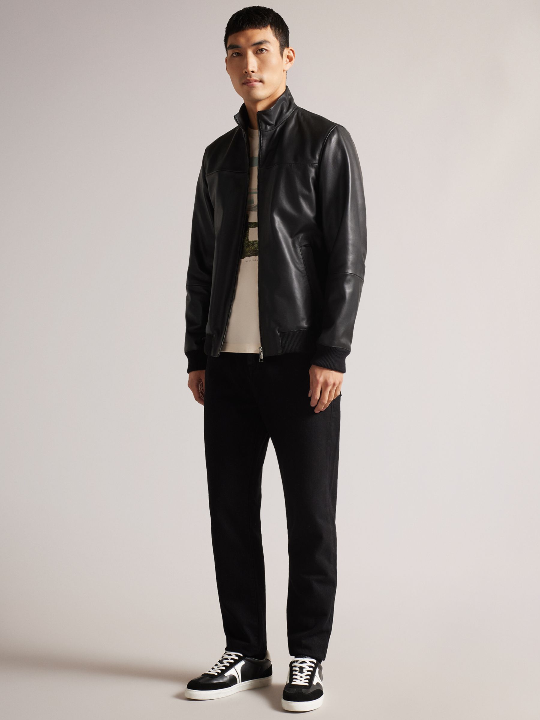 Ted Baker Leadon Leather Jacket, Black at John Lewis & Partners