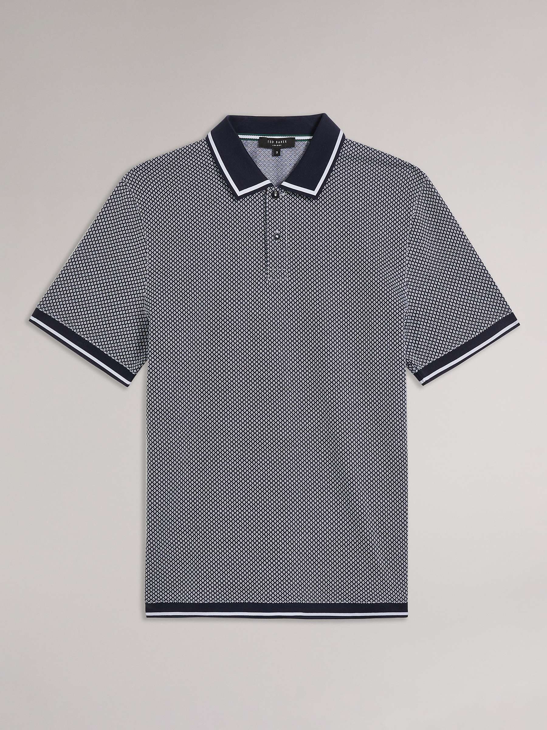 Ted Baker Affric Geometric Short Sleeve Polo Top, Navy at John Lewis ...