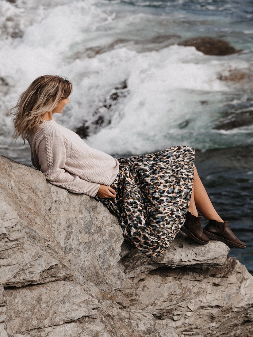 Oliver Bonas + Natural Leopard Print Brown Mesh Midi Dress
