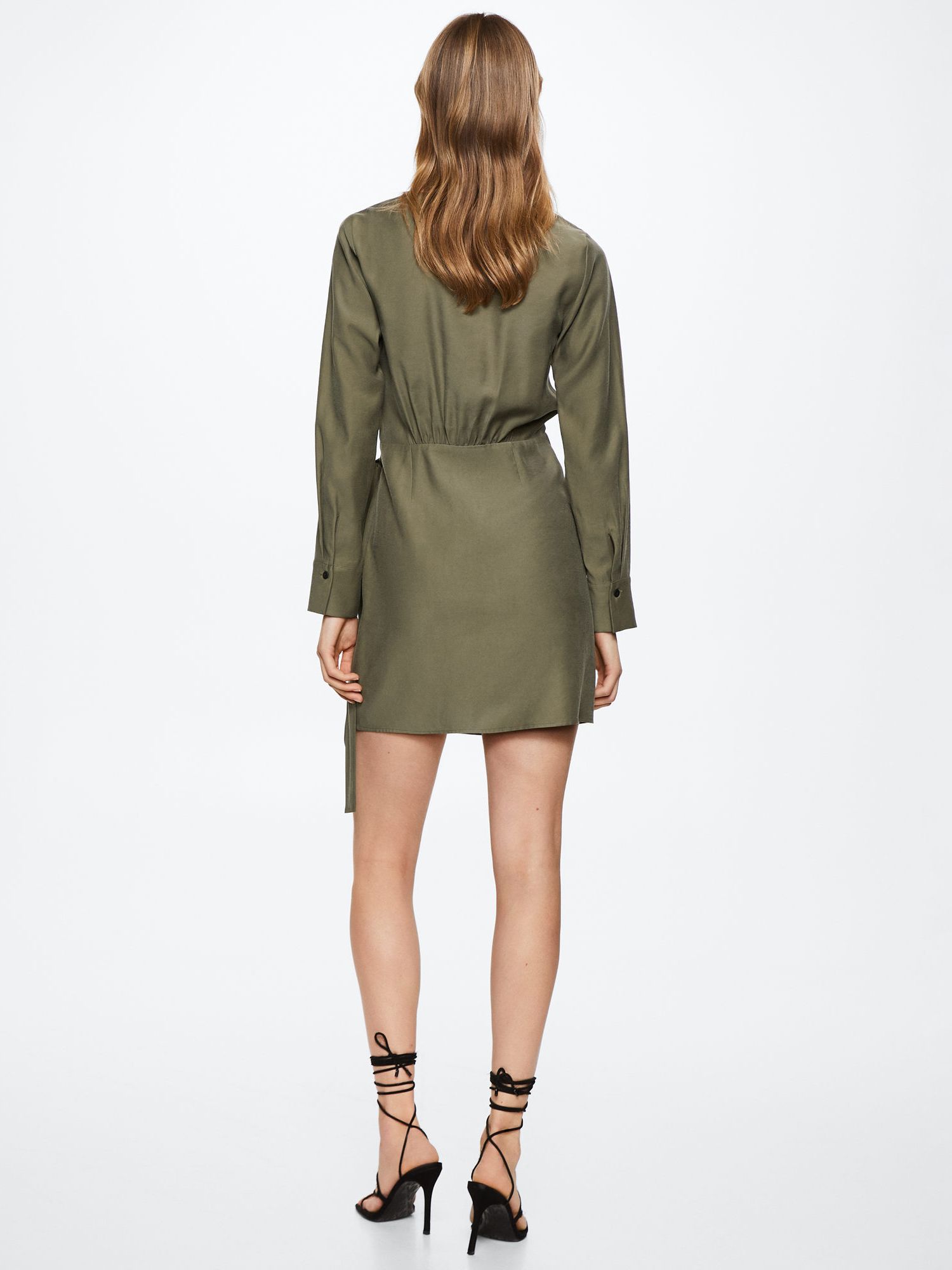 Mango Wrap Detail Mini Dress, Khaki at John Lewis & Partners