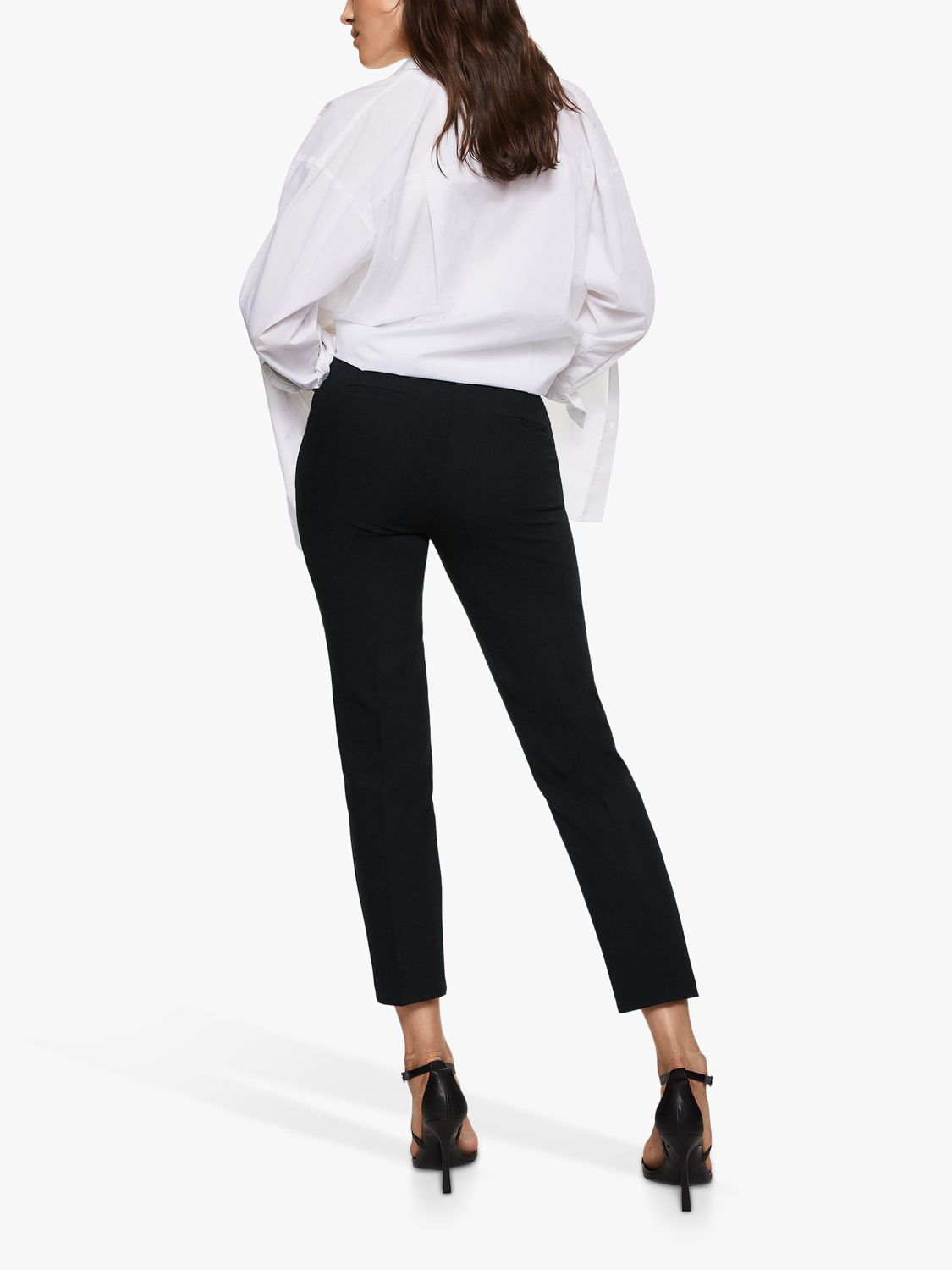 Mango Cropped Formal Trousers, Navy, 4