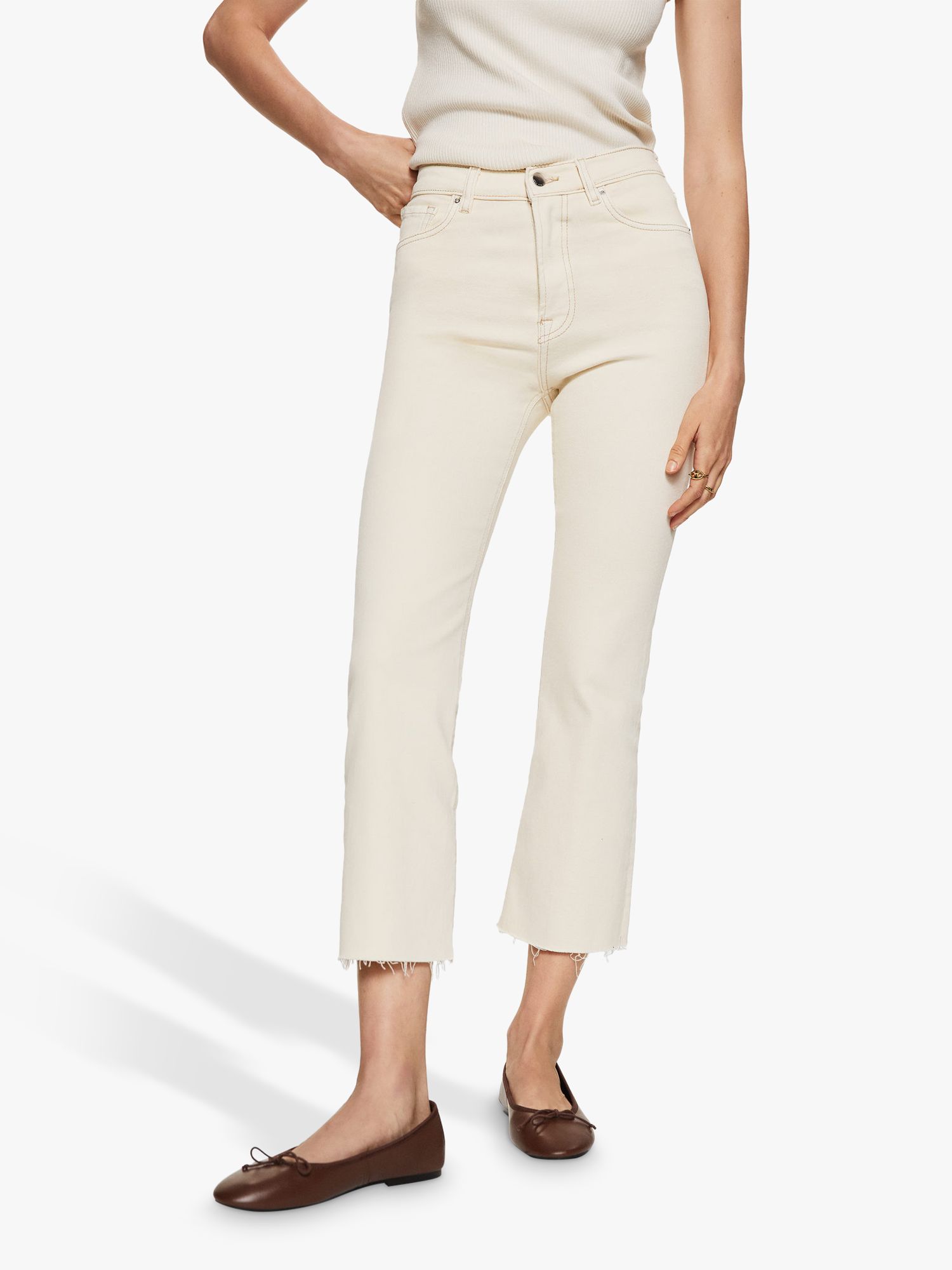 Mango Sienna Cropped Jeans, White at John Lewis & Partners