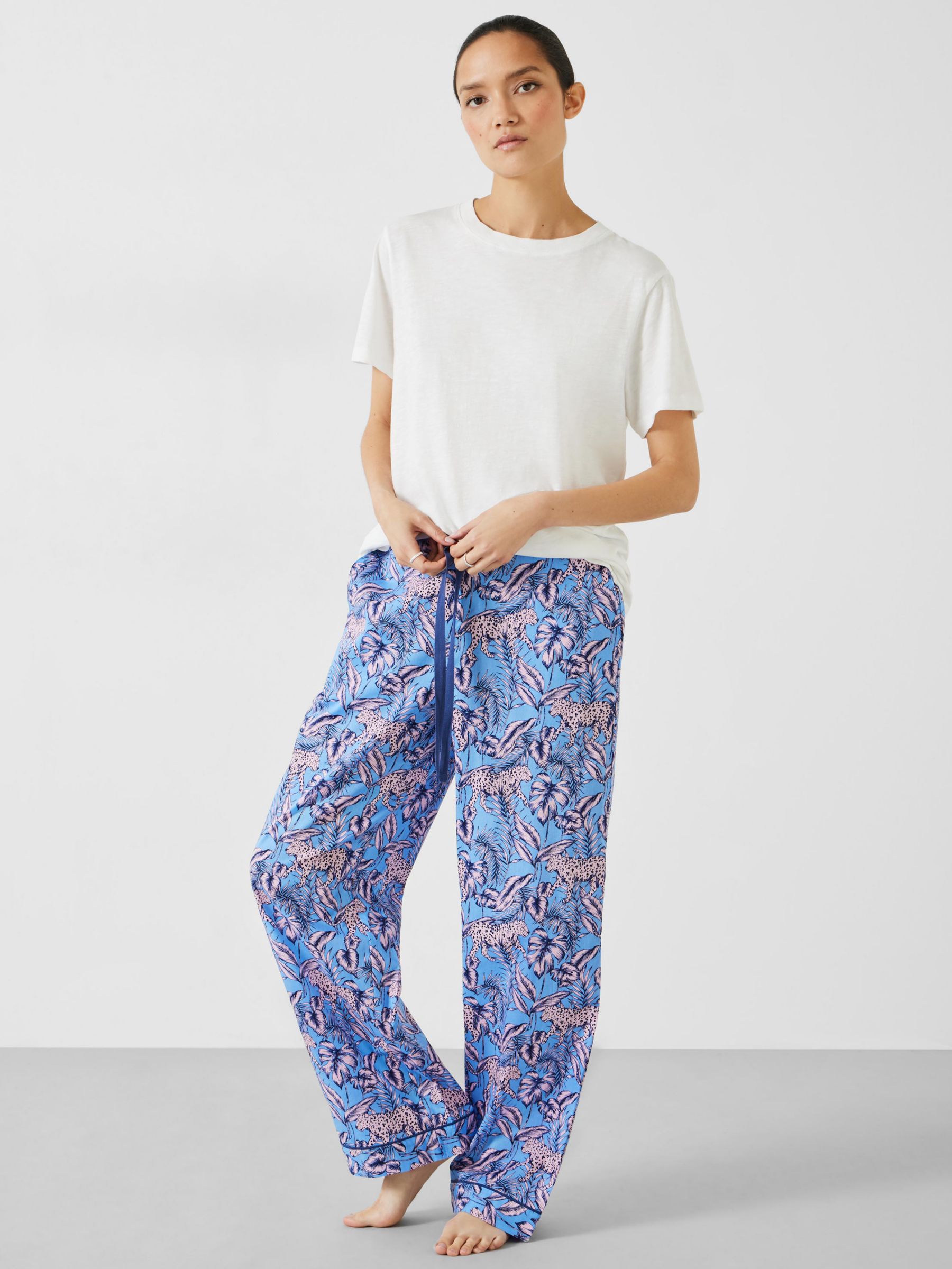 HUSH Isla Jungle Leopard Print Pyjama Bottoms, Pink/Blue at John Lewis &  Partners