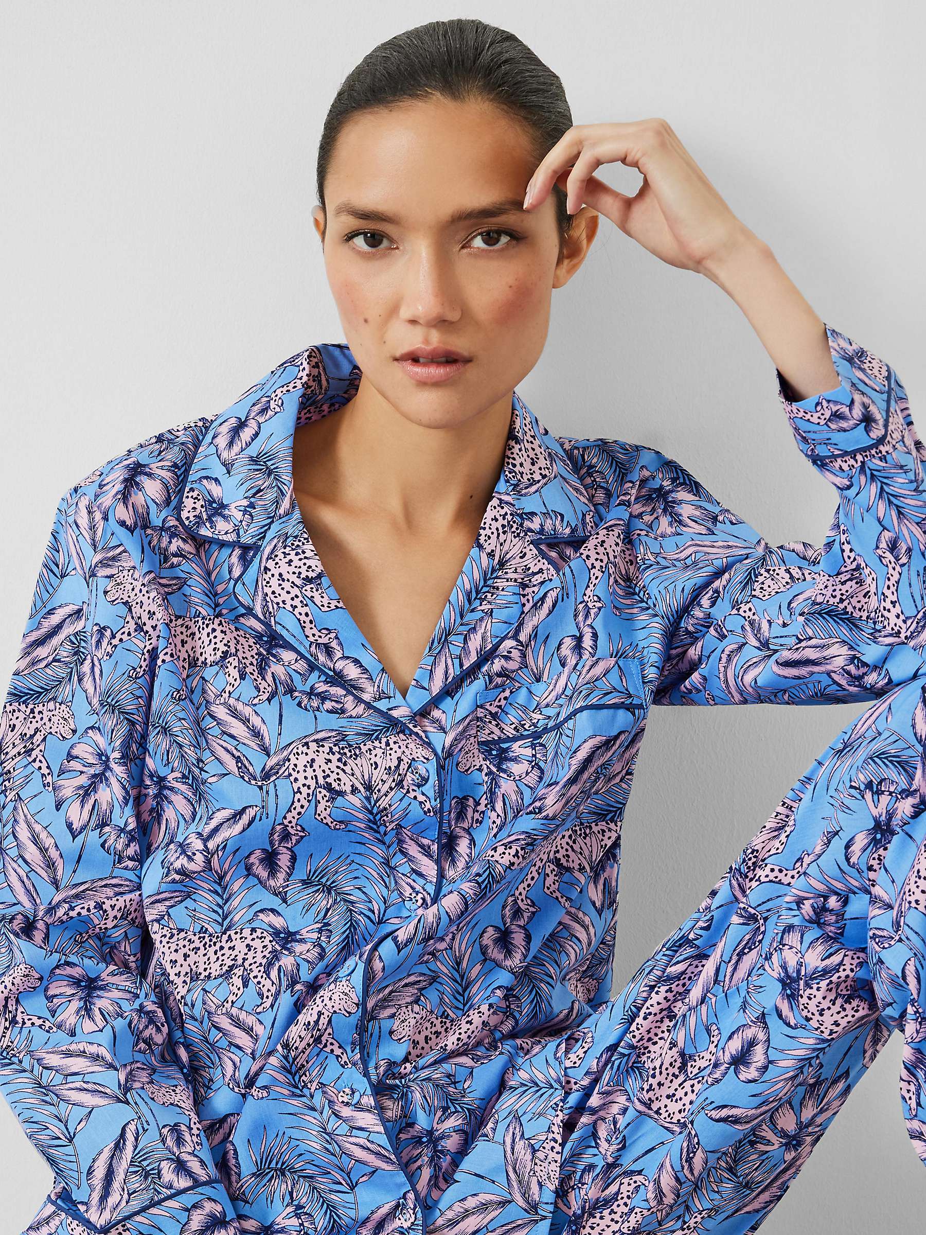 HUSH Isla Printed Cotton Pyjama Set, Pink/Blue at John Lewis & Partners