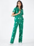 hush Ivy Large Star Print Short Sleeve Pyjama Set, Green