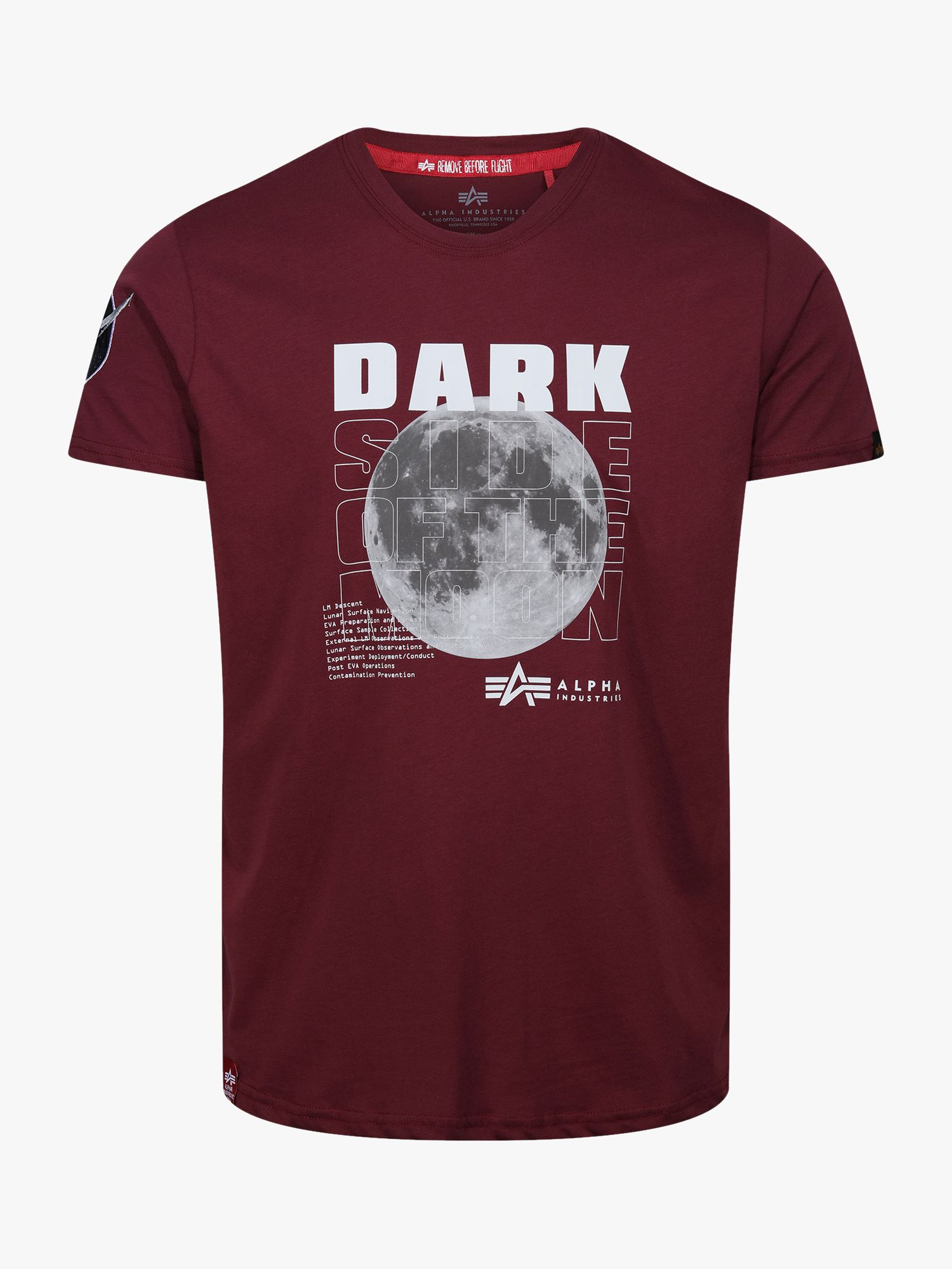 & Lewis Alpha Partners Crew Industries T-Shirt, Burgundy of Side NASA Moon John X 184 at the Dark