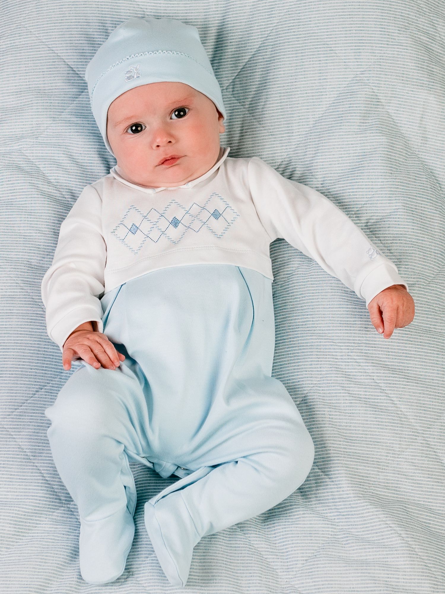 Newborn Baby Boy Outfit with Matching Hat- Light Blue and Blue