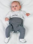 Emile et Rose Baby Dylan Embroidered Ships and Stripe All-in-One, Navy Blue