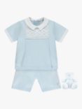 Emile et Rose Baby Dale Embroidered Top and Shorts Set, Light Blue