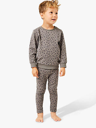 NAME IT Baby Organic Cotton Leopard Print Sweat Set, Granite Grey