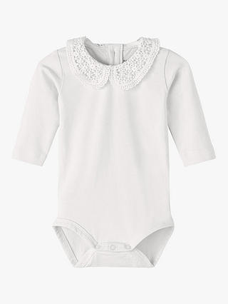 NAME IT Baby Organic Cotton Lace Trim Bodysuit, White