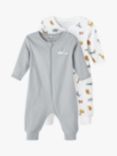 NAME IT Baby Safari Animals & Plain Organic Cotton Sleepsuits, Pack of 2, Grey/Multi