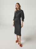 John Lewis High Neck Spot Print Satin Midi Dress, Black/Multi