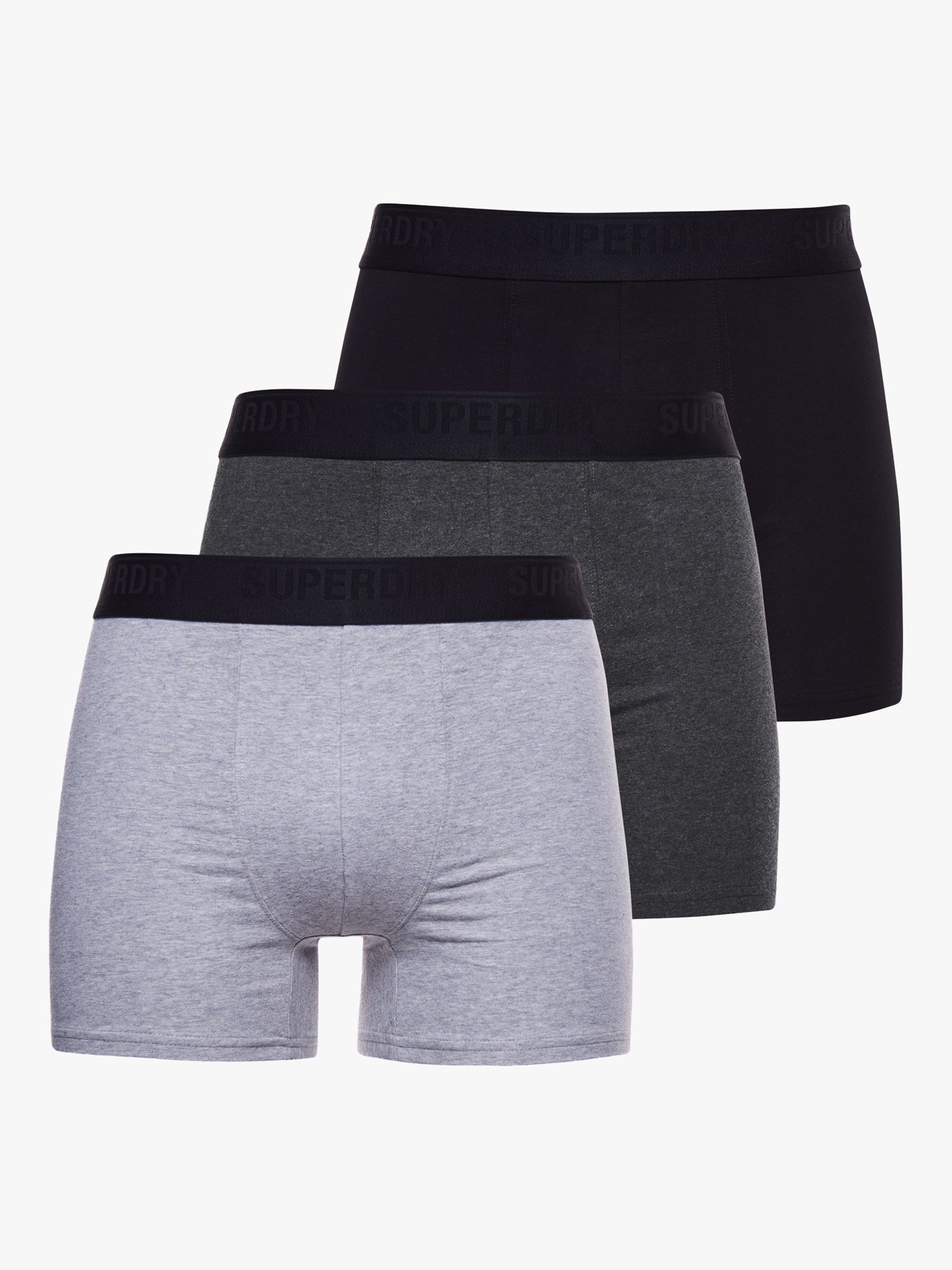Superdry Organic Cotton Blend Trunks, Pack of 3, Black/Charcoal/Grey at ...