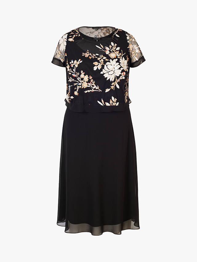 chesca Embroidered Sequin Dress, Black/Gold