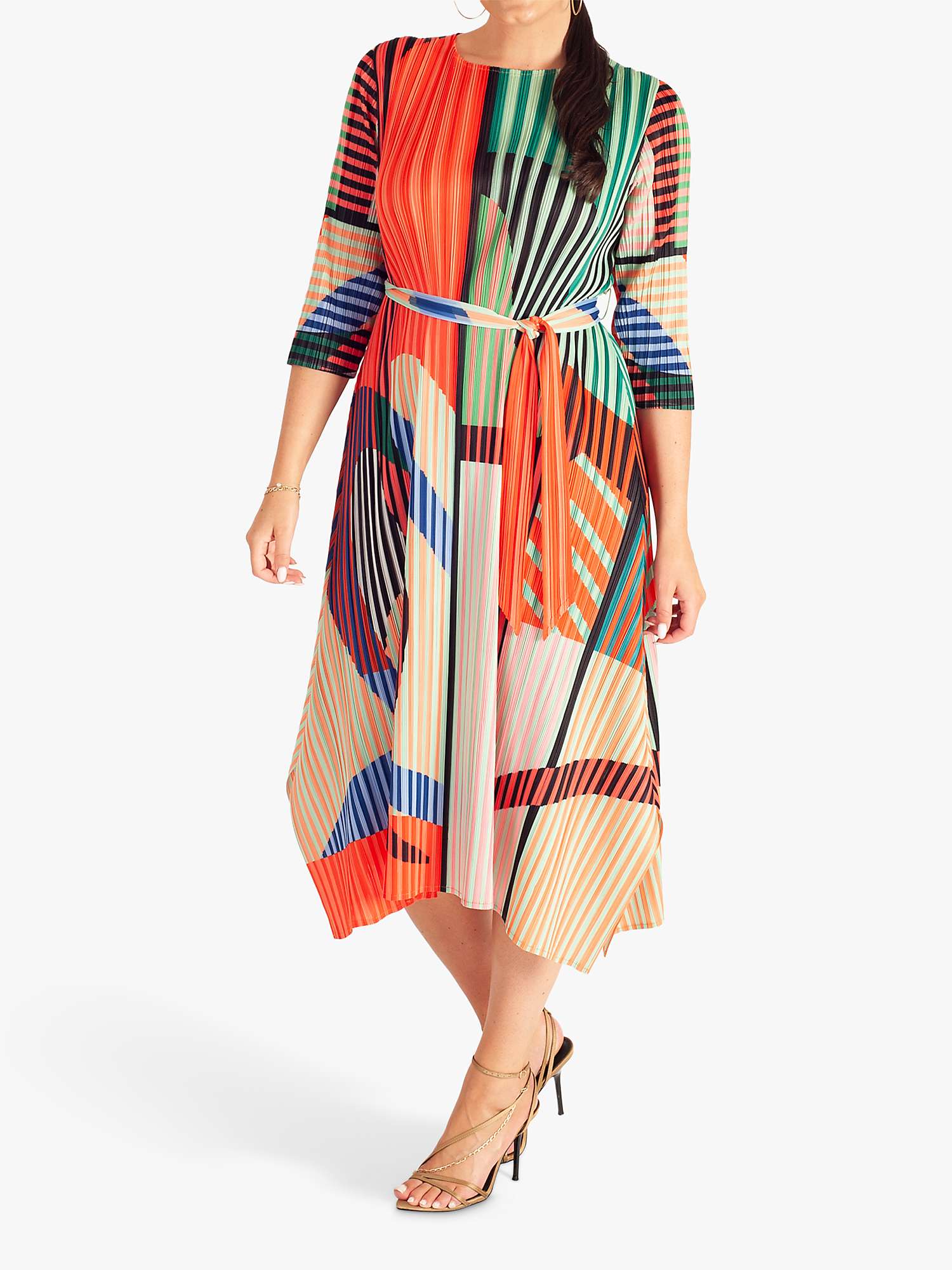 Buy chesca Plissé Striped Midi Dress, Orange/Multi Online at johnlewis.com