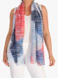 chesca Sketched Print Scarf with Colour Block Border, Blue/Red