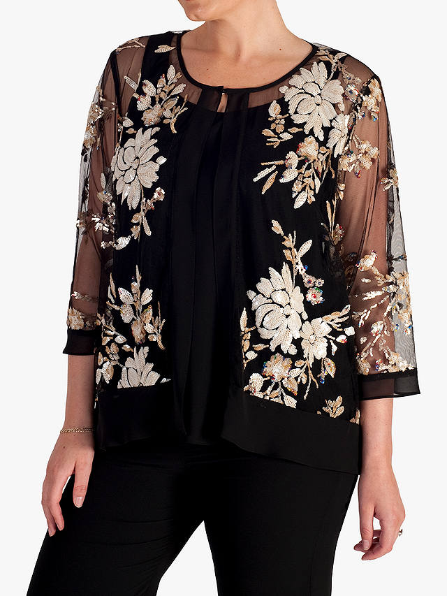 chesca Embroidered Sequin Mesh Jacket, Black