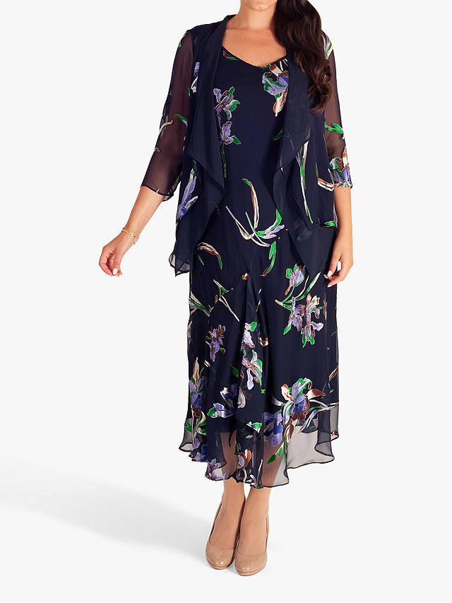 chesca Iris Floral Print Devoree Sleeveless Midi Dress, Navy/Multi at ...