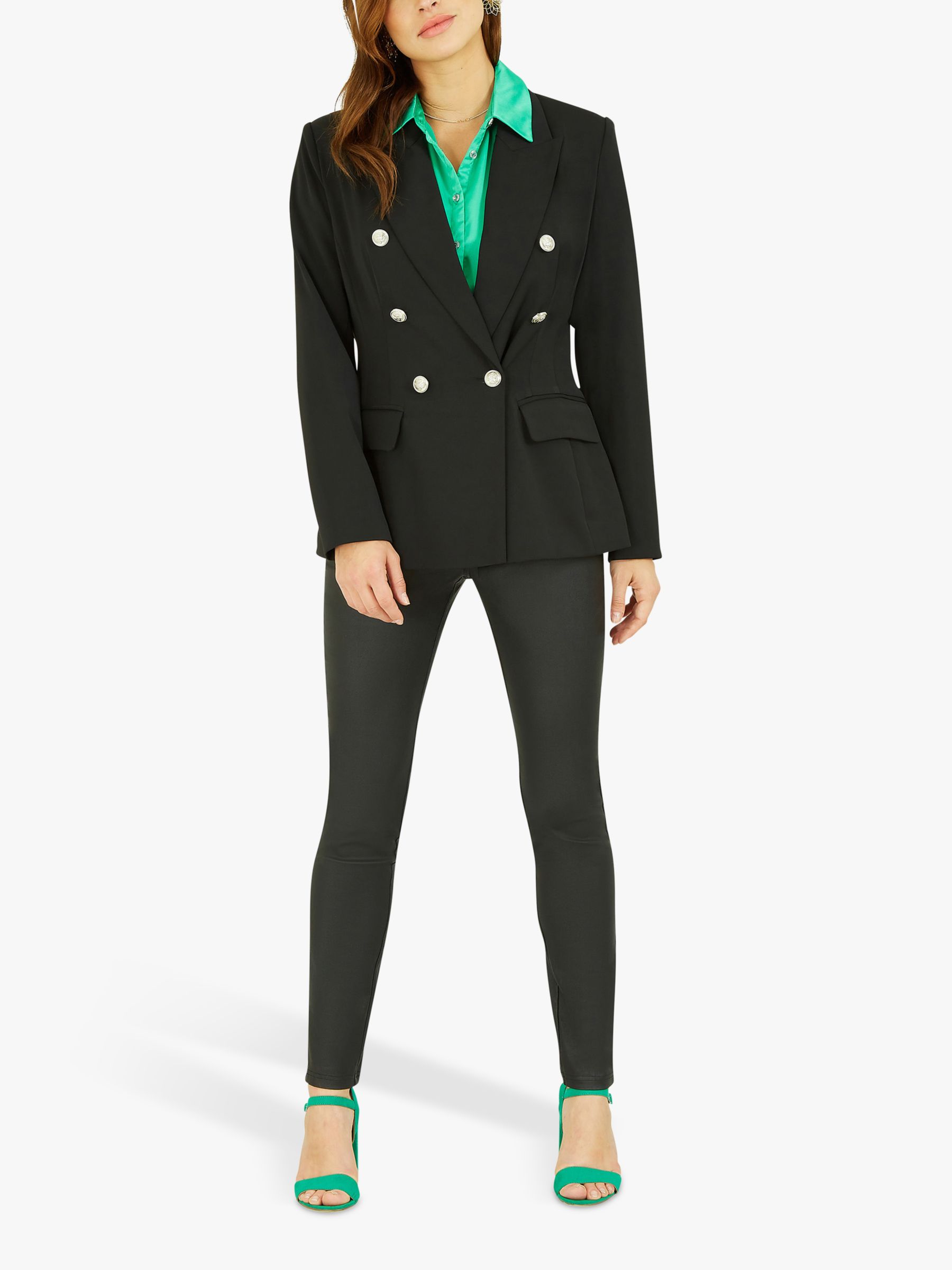 Yumi Button Blazer Jacket, Black at John Lewis & Partners