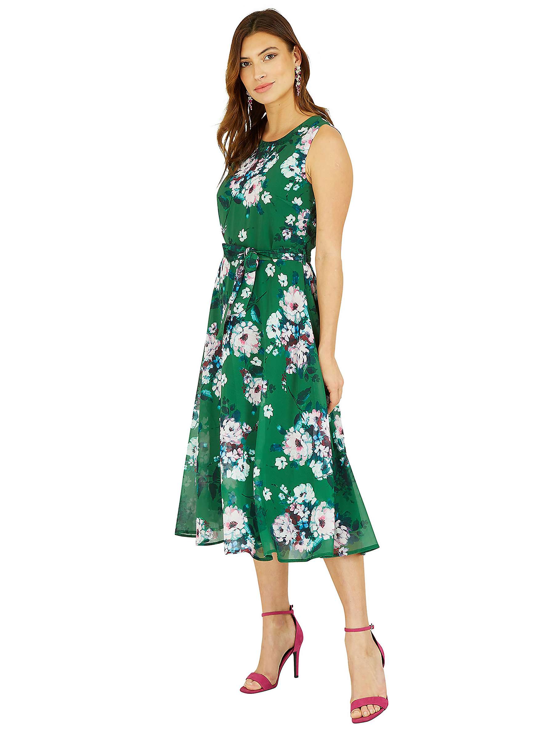 Yumi Watercolour Floral Print Skater Dress, Green at John Lewis & Partners