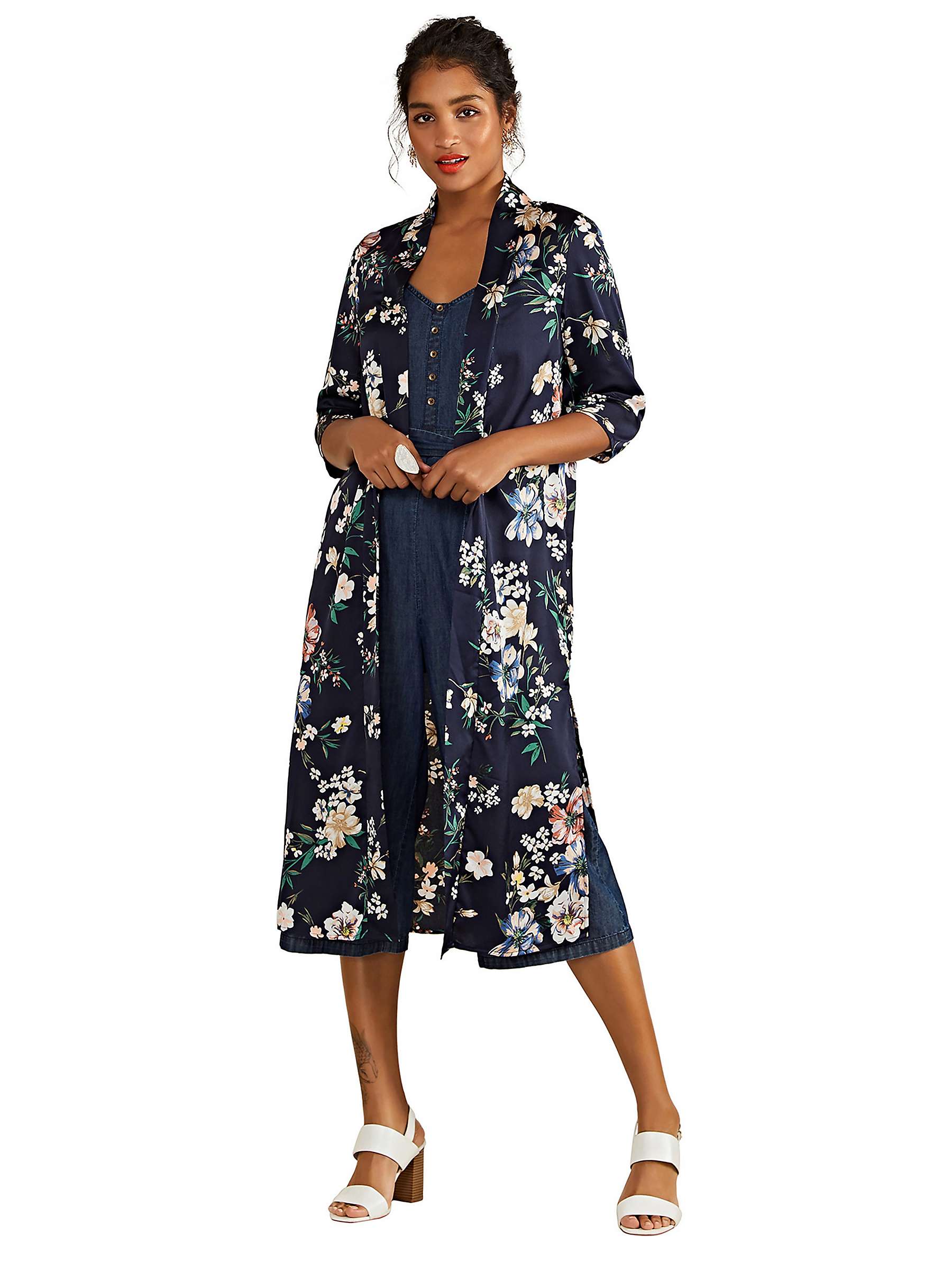Buy Yumi Garden Floral Print Longline Kimono Jacket, Navy/Multi Online at johnlewis.com