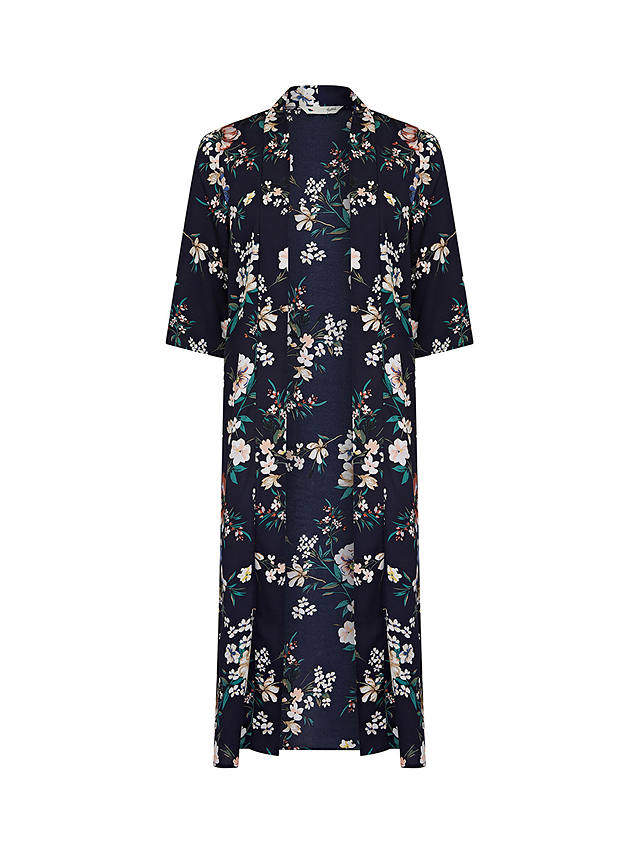 Yumi Garden Floral Print Longline Kimono Jacket, Navy/Multi