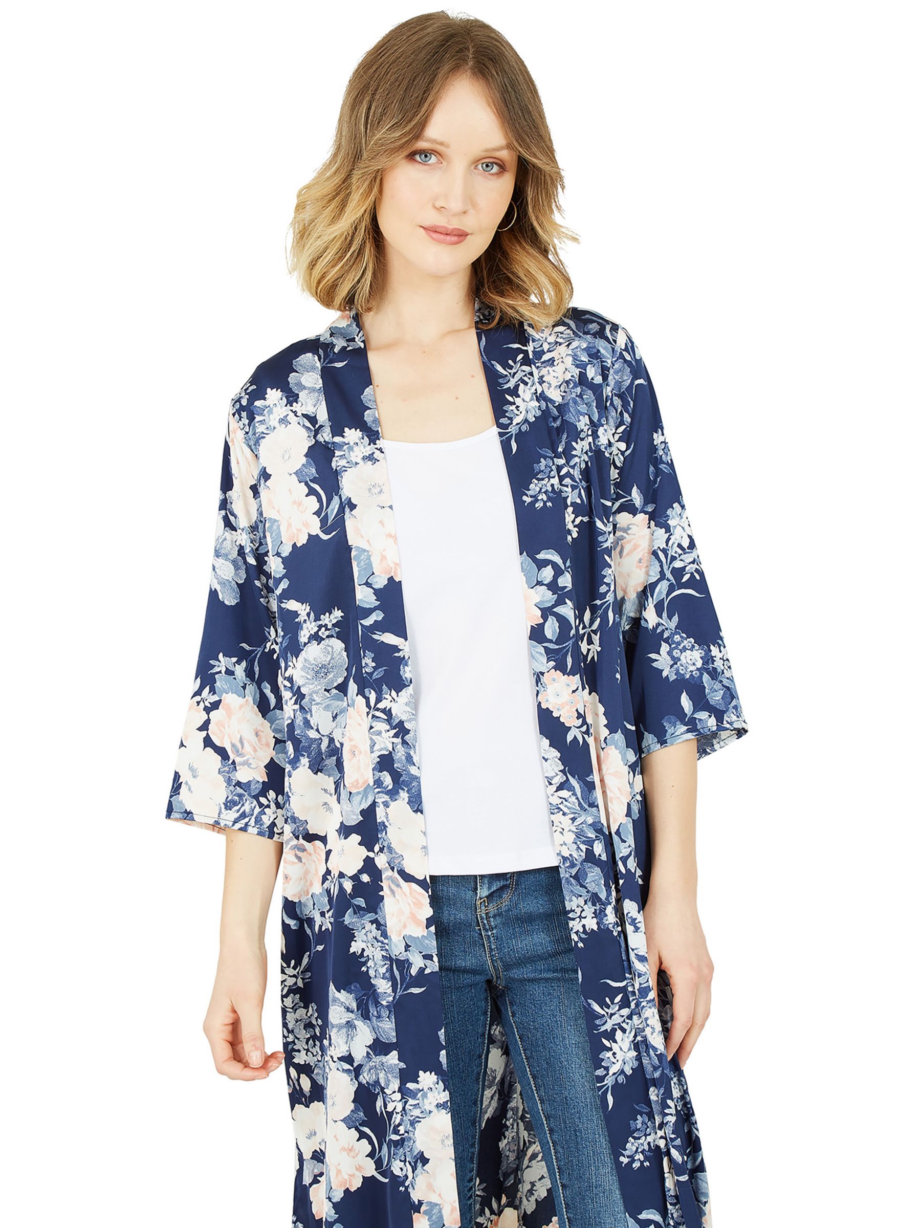 Buy Yumi Floral Satin Kimono, Navy/Multi Online at johnlewis.com