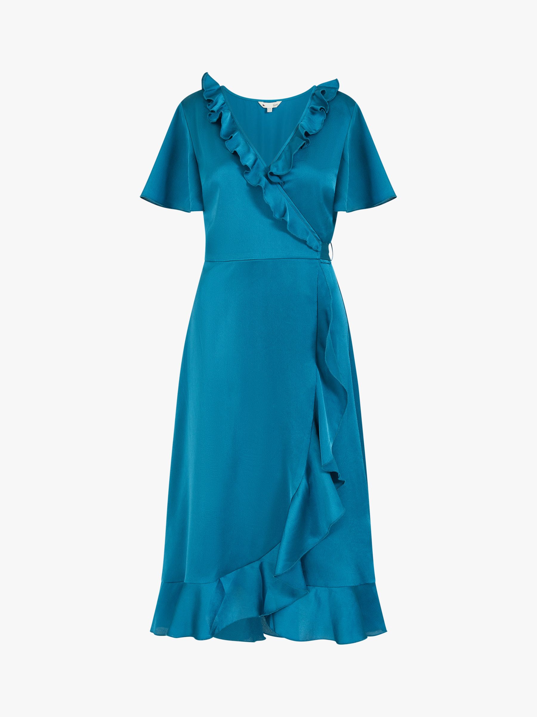 Mela London Frill Detail Midi Wrap Dress, Teal at John Lewis & Partners