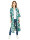 Yumi Crane Print Satin Kimono, Teal