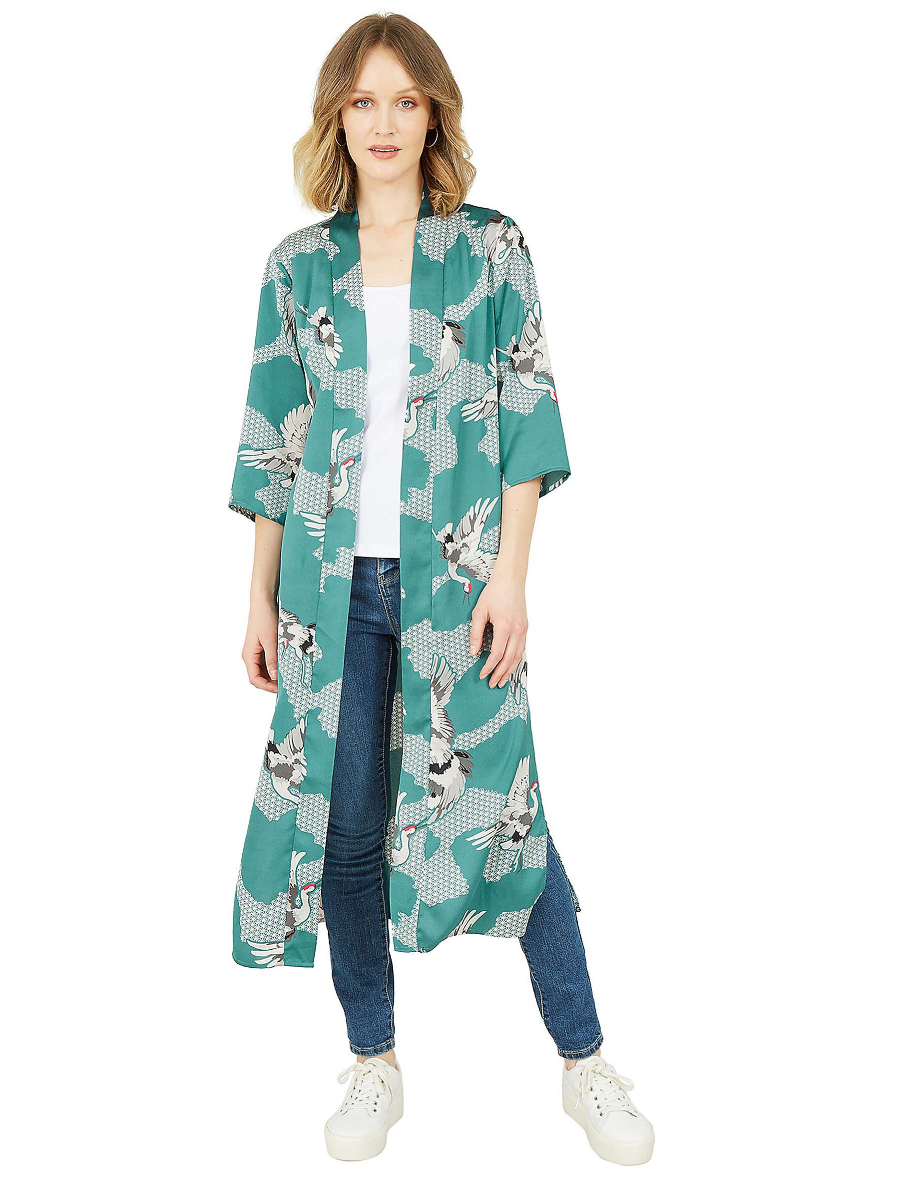 Buy Yumi Crane Print Satin Kimono, Teal Online at johnlewis.com