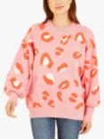 chesca Heart and Animal Print Turtleneck Jumper, Grey/Red at John Lewis &  Partners