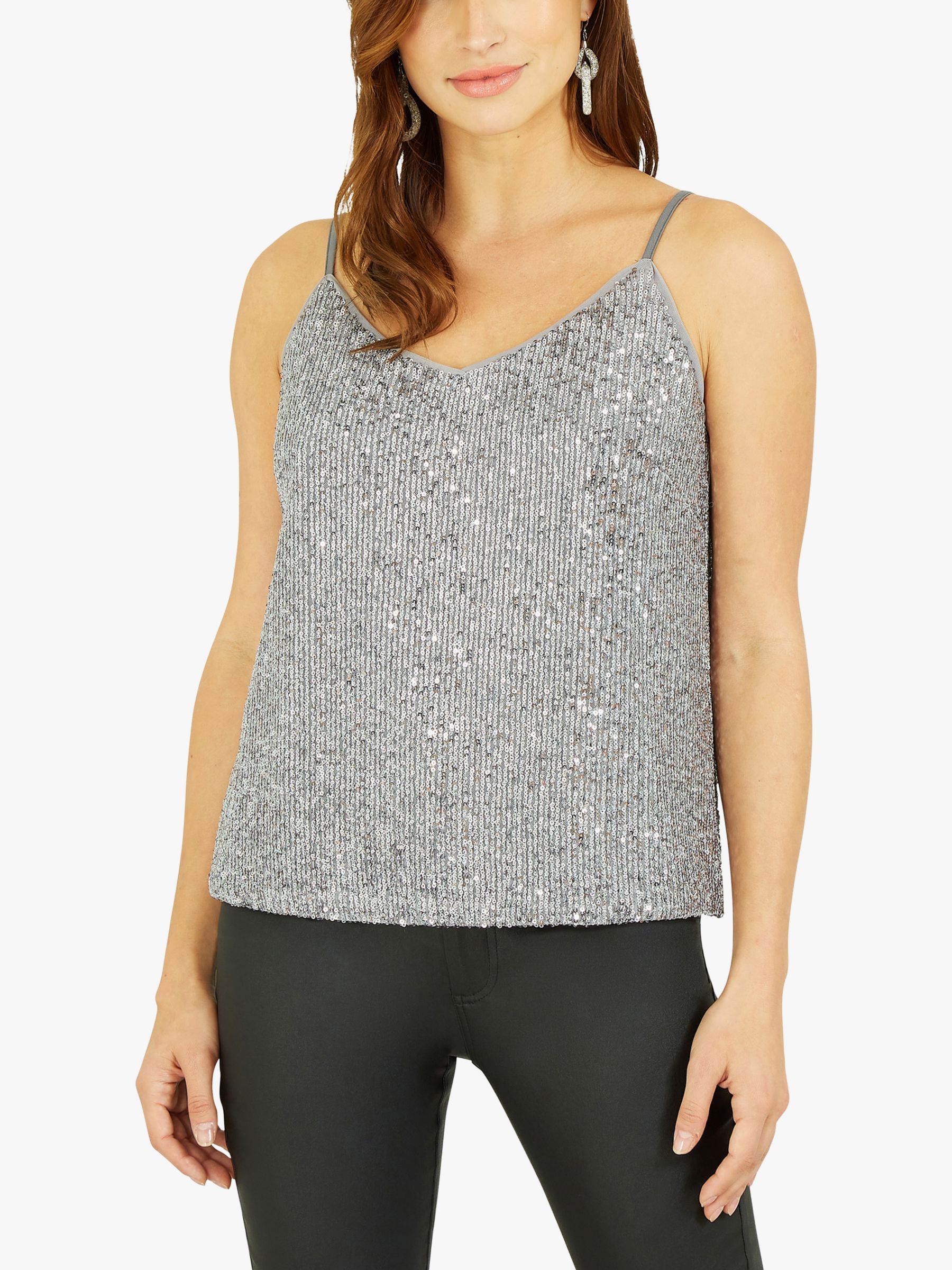 Silver Embellished Sequin Cami Top