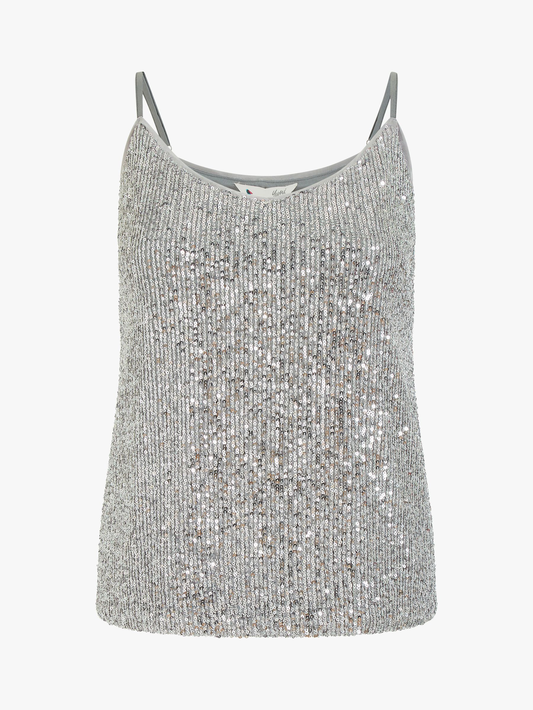 Yumi Sequin Vest Top, Silver at John Lewis & Partners